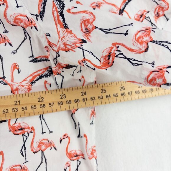 Crown & Ivy Pink Flamingo Button Up Short Sleeve Shirt L Hawaiian Tropical Bird - Picture 6 of 13